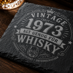 Personalisierte Whisky Untersetzer aus Schiefer mit verschiedenen Jahreszahlen im Vintage Design