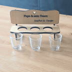 Schnapsbank „Papa & sein Team“ – personalisiertes Männer Geschenk mit 3 Gläsern & Untersetzern - Gravurliebe