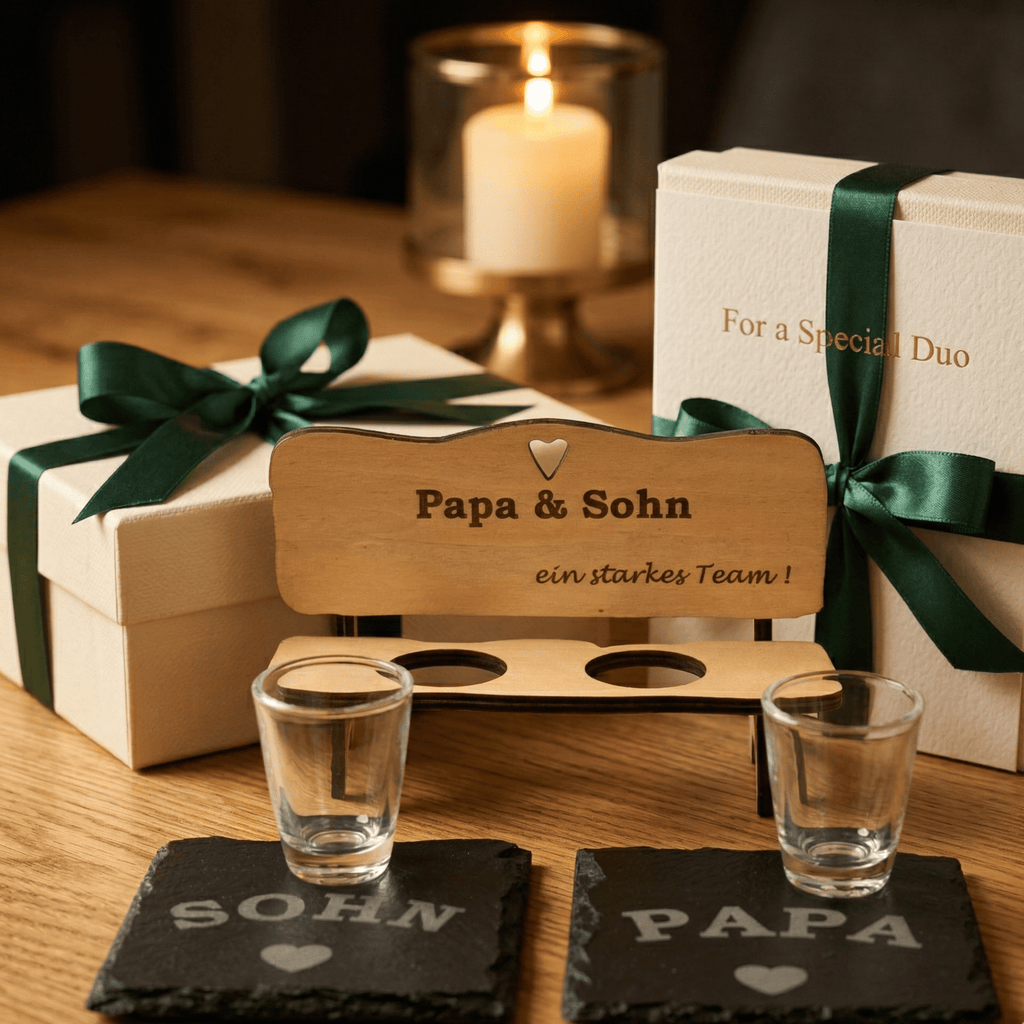 Schnapsbank Papa & Sohn personalisiert – Geschenk für Vater & Sohn mit Gravur - Gravurliebe