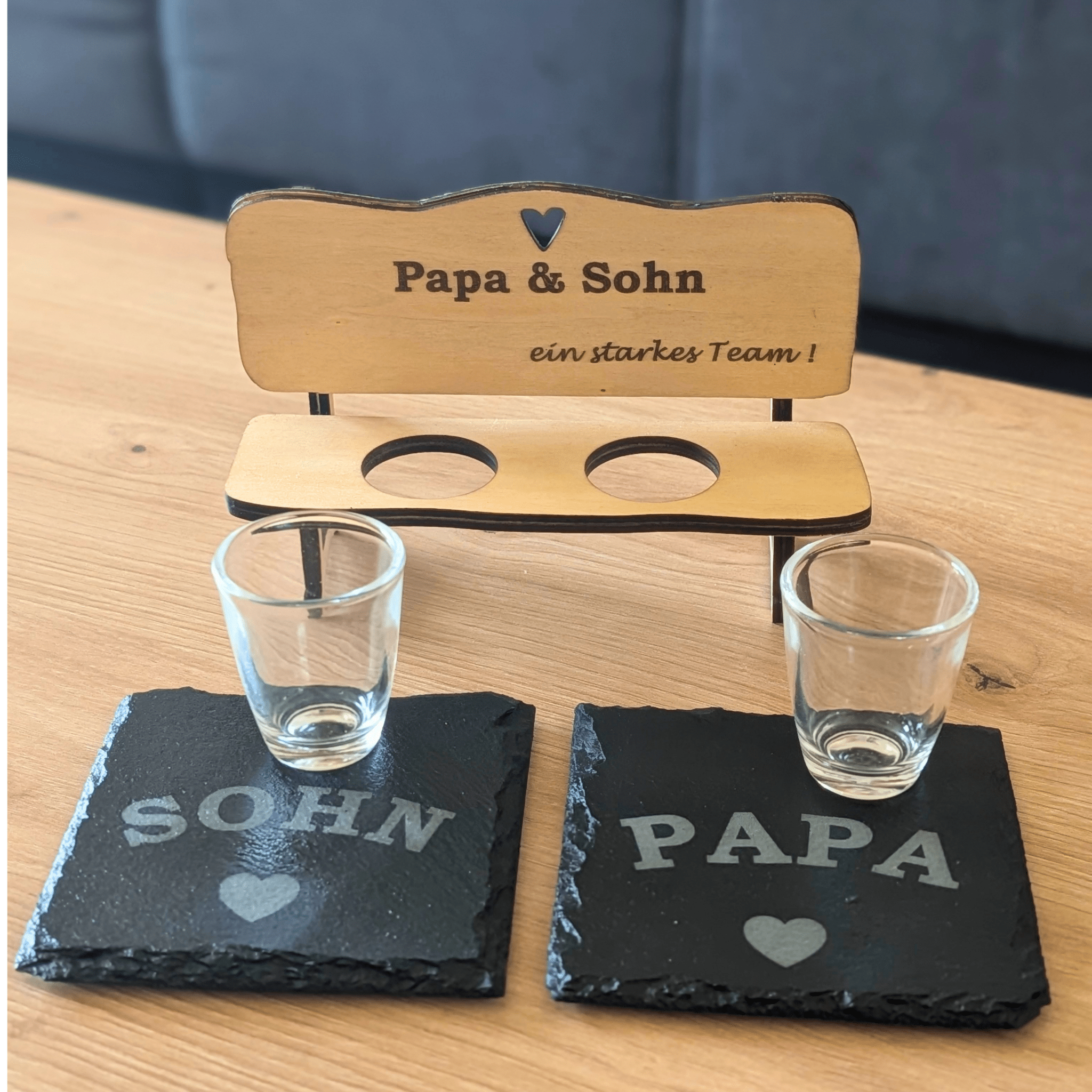 Schnapsbank Papa & Sohn personalisiert – Geschenk für Vater & Sohn mit Gravur - Gravurliebe