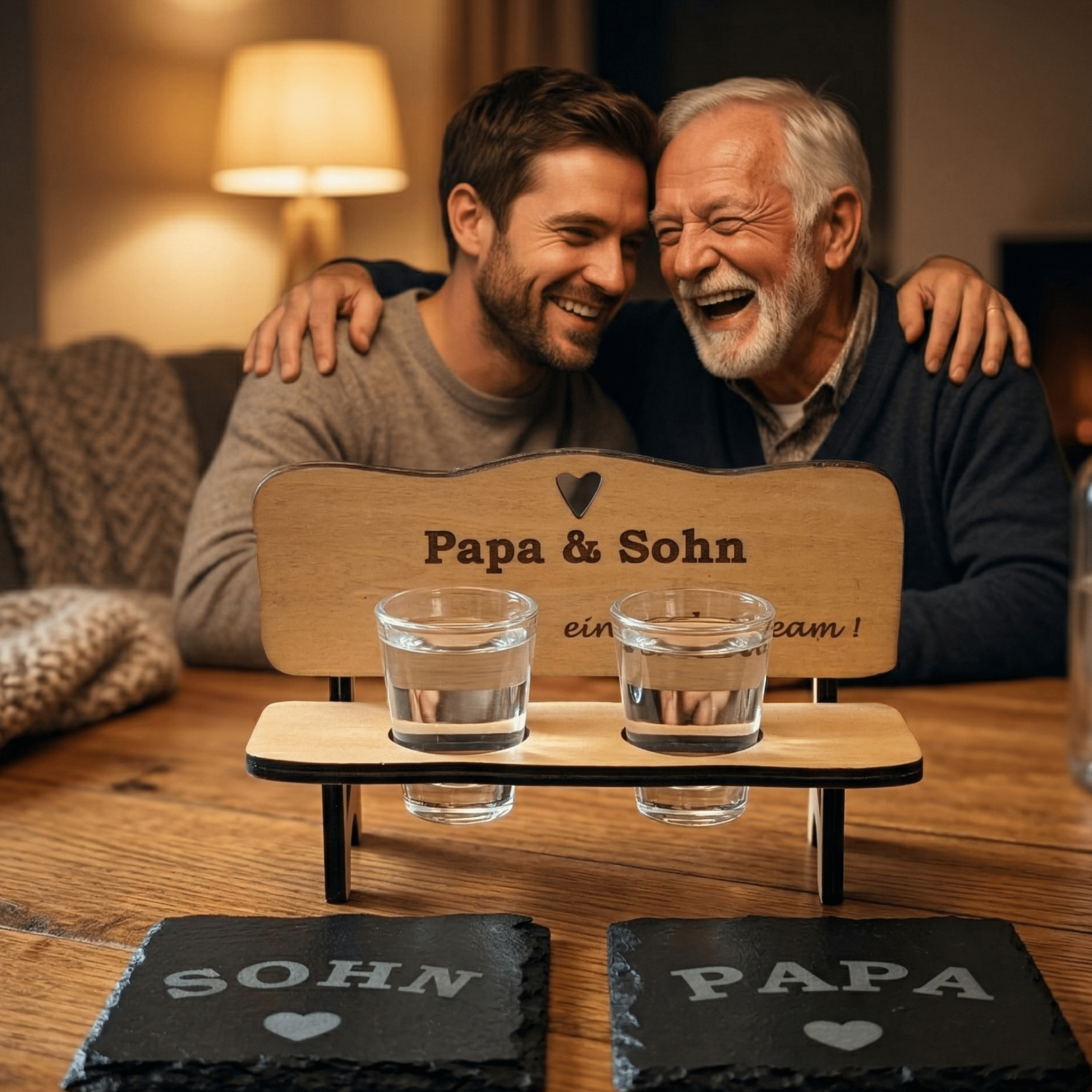 Schnapsbank Papa & Sohn personalisiert – Geschenk für Vater & Sohn mit Gravur - Gravurliebe