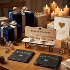 Schnapsbank Papa & Tochter – personalisiertes Geschenk aus Holz mit Gläsern & Untersetzern - Gravurliebe