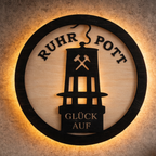Ruhrpott Wandbild LED – Grubenlampe Holz Deko mit Beleuchtung „Glück Auf“
