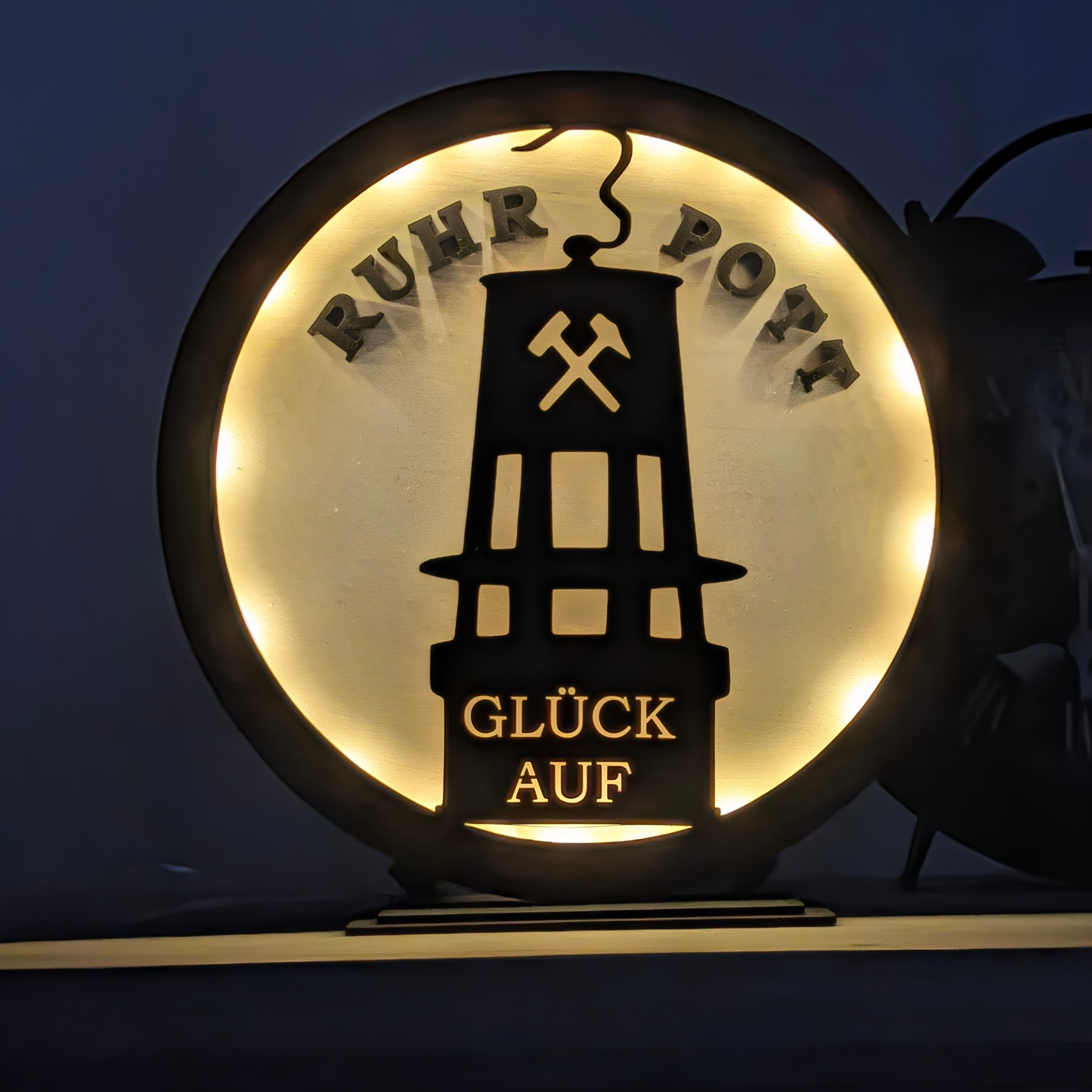 Ruhrpott Wandbild LED – Grubenlampe Holz Deko mit Beleuchtung „Glück Auf“
