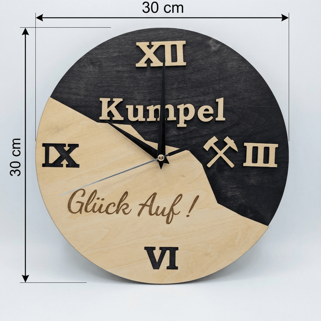 Ruhrpott Wanduhr aus Holz – Geschenk für Papa & Männer mit Bergbau Design - Gravurliebe