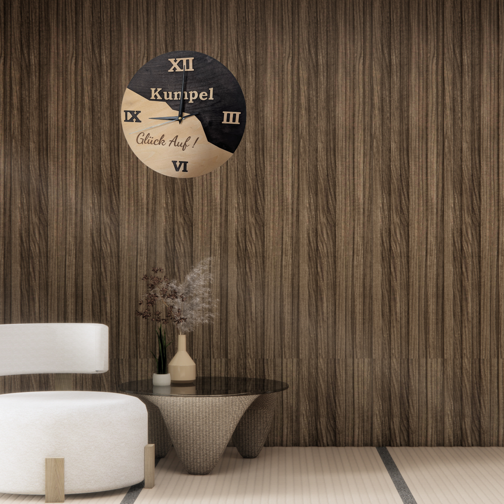 Ruhrpott Wanduhr aus Holz – Geschenk für Papa & Männer mit Bergbau Design