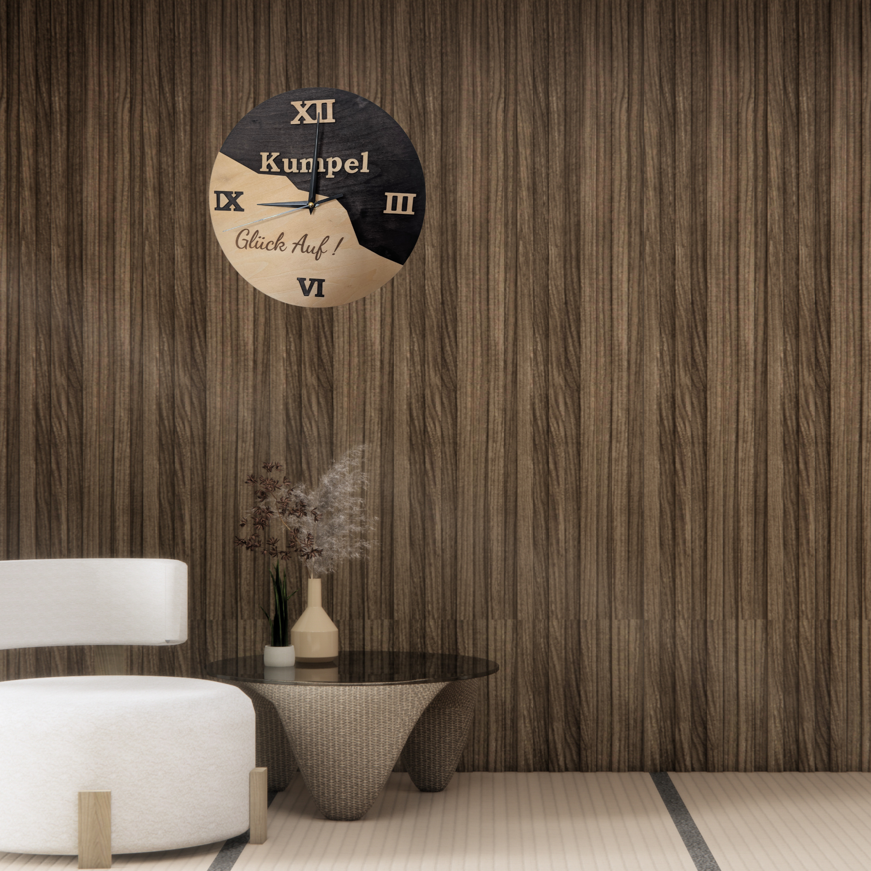 Ruhrpott Wanduhr aus Holz – Geschenk für Papa & Männer mit Bergbau Design