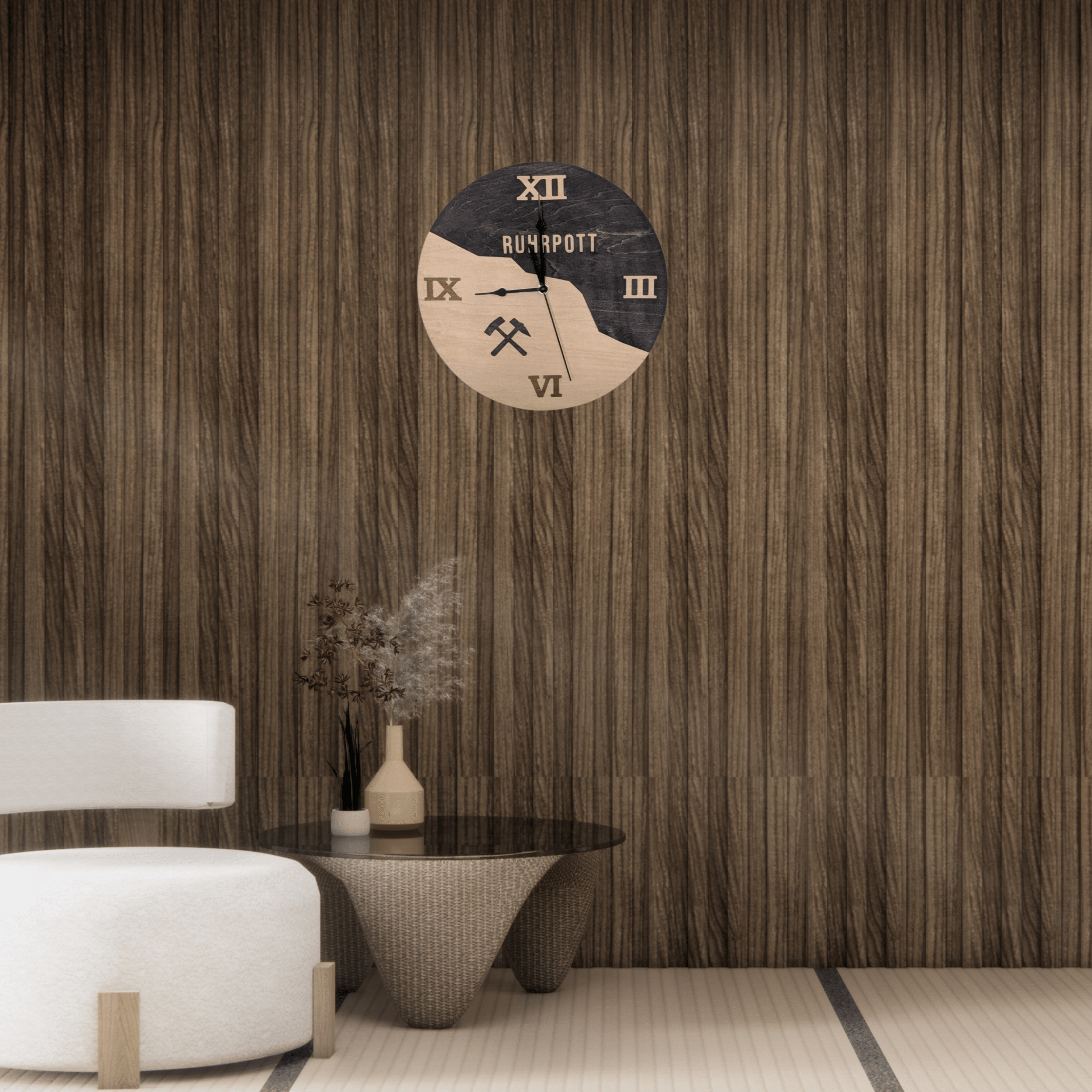 Ruhrpott Wanduhr aus Holz – Schlägel & Eisen – Geschenk für Männer - Gravurliebe