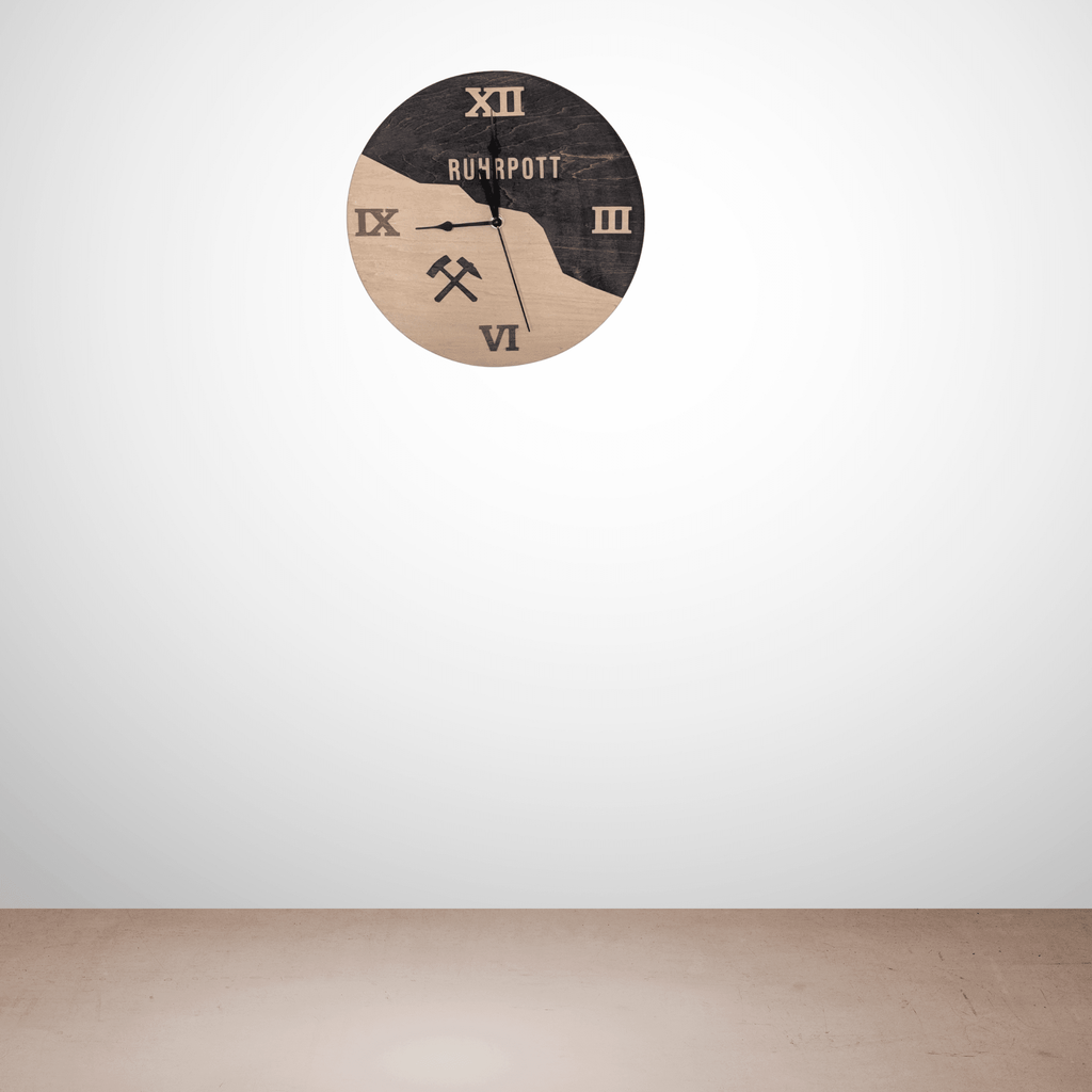 Ruhrpott Wanduhr aus Holz – Schlägel & Eisen – Geschenk für Männer - Gravurliebe