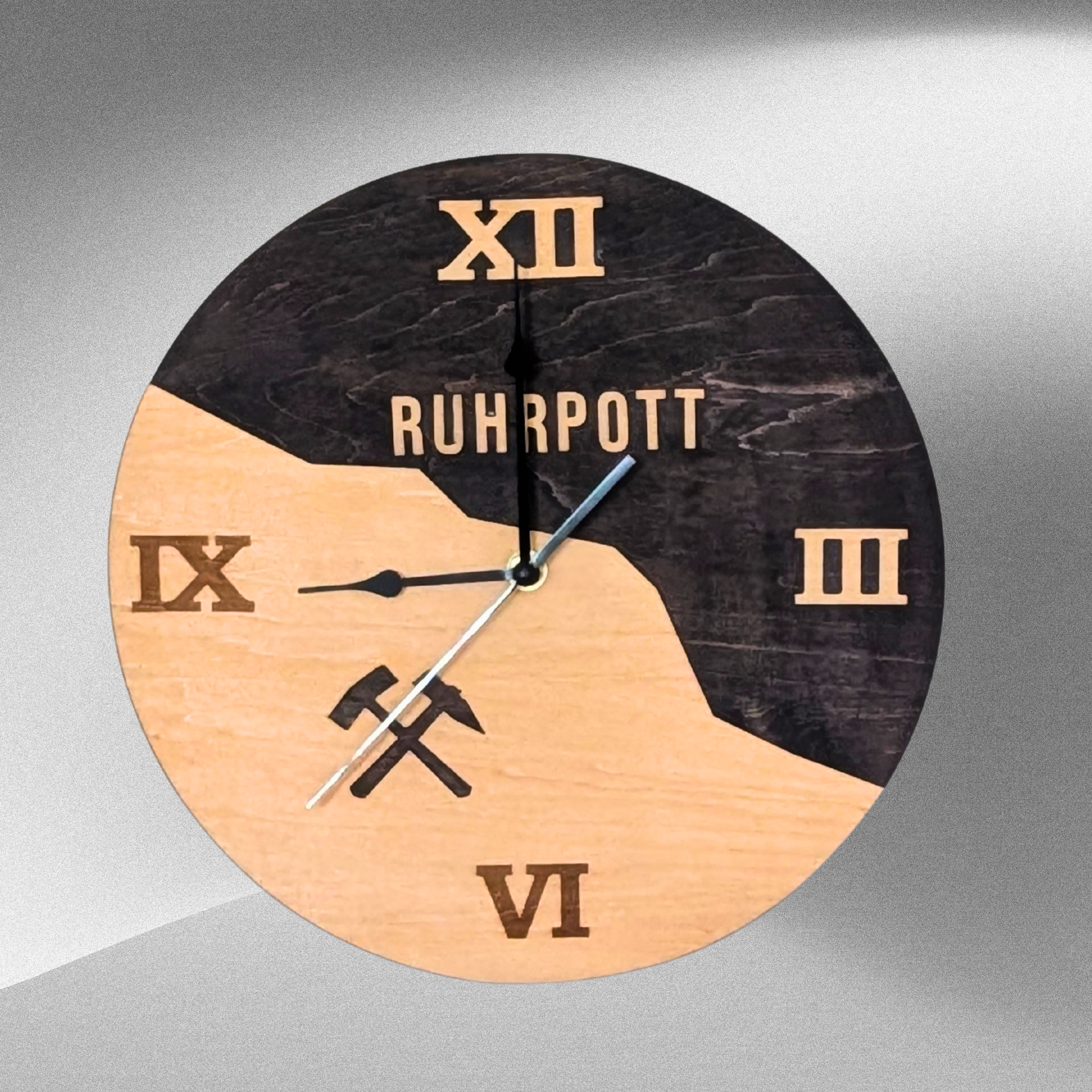 Ruhrpott Wanduhr aus Holz – Schlägel & Eisen – Geschenk für Männer