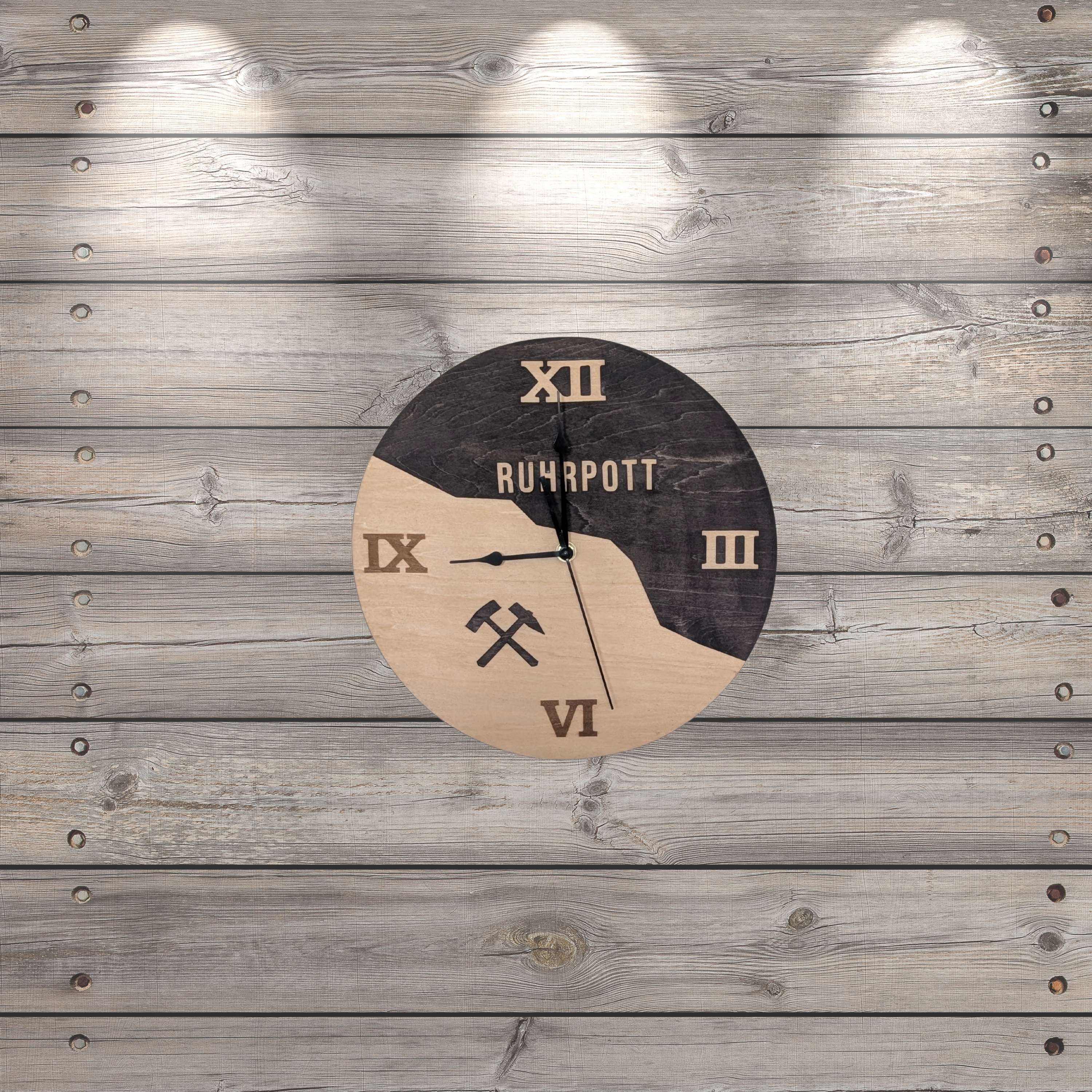 Ruhrpott Wanduhr aus Holz – Schlägel & Eisen – Geschenk für Männer