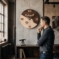 Ruhrpott Wanduhr aus Holz – Bergbau Design mit Schlägel & Eisen – Industrial Deko - Gravurliebe
