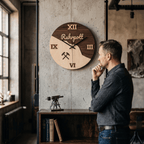 Ruhrpott Wanduhr aus Holz – Bergbau Design mit Schlägel & Eisen – Industrial Deko - Gravurliebe