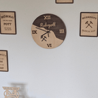 Ruhrpott Wanduhr aus Holz – Bergbau Design mit Schlägel & Eisen – Industrial Deko - Gravurliebe