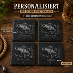Geschenk für Angler mit personalisiertem Zander Schieferuntersetzer und individueller Namensgravur