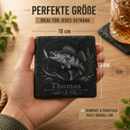 Geschenk für Angler mit personalisiertem Zander Schieferuntersetzer und individueller Namensgravur
