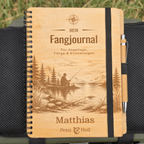 Personalisiertes Fangbuch aus Holz – Premium Angeltagebuch mit Wunschname - Gravurliebe