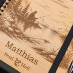 Personalisiertes Fangbuch aus Holz – Premium Angeltagebuch mit Wunschname - Gravurliebe