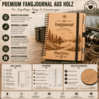 Personalisiertes Fangbuch aus Holz – Premium Angeltagebuch mit Wunschname - Gravurliebe