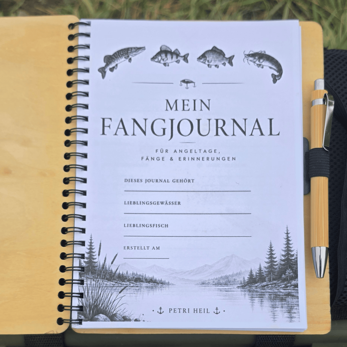 Personalisiertes Fangbuch aus Holz – Premium Angeltagebuch mit Wunschname - Gravurliebe