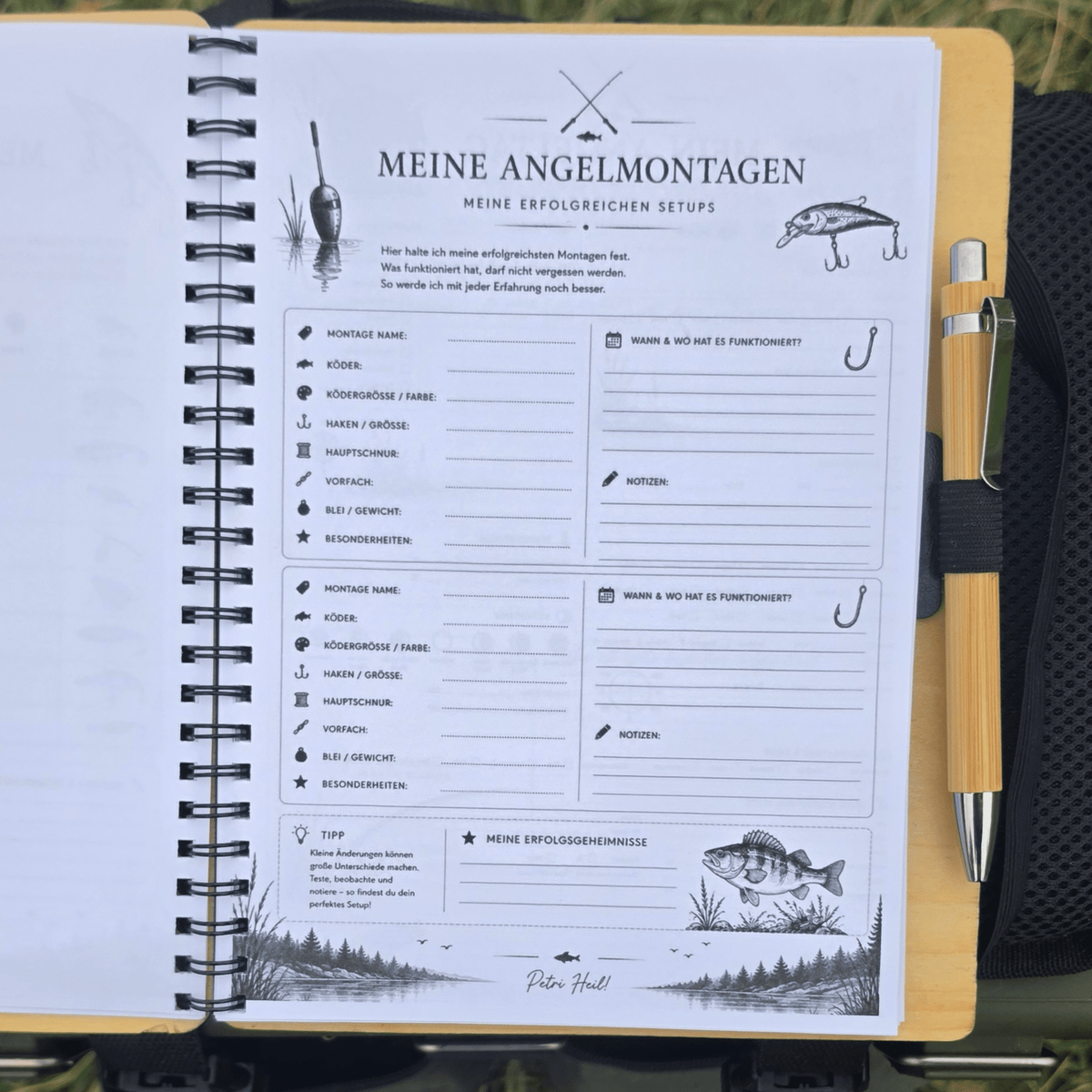Personalisiertes Fangbuch aus Holz – Premium Angeltagebuch mit Wunschname - Gravurliebe