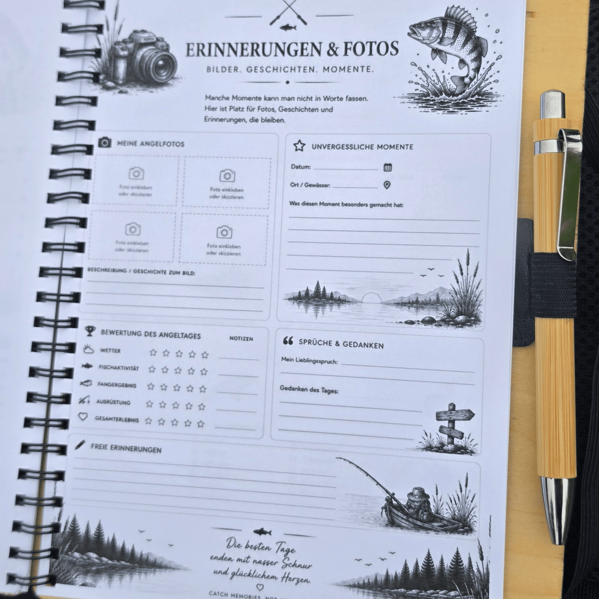Personalisiertes Fangbuch aus Holz – Premium Angeltagebuch mit Wunschname - Gravurliebe