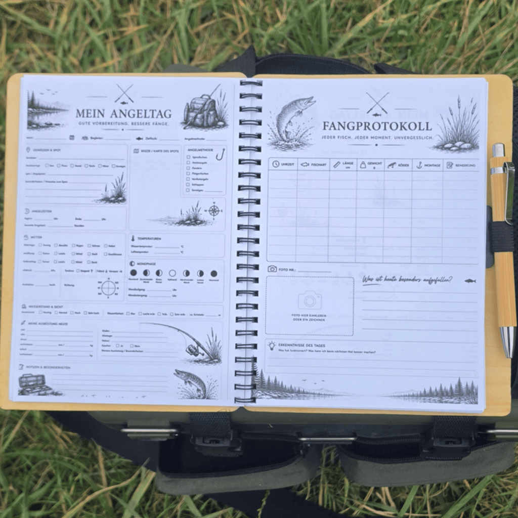 Personalisiertes Fangbuch aus Holz – Premium Angeltagebuch mit Wunschname - Gravurliebe