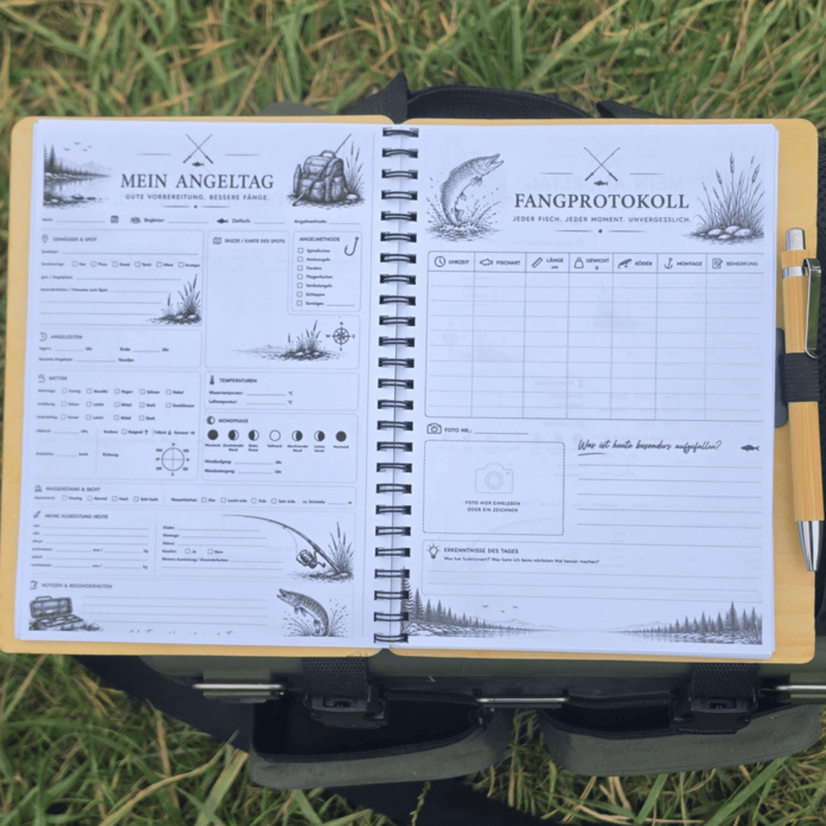 Personalisiertes Fangbuch aus Holz – Premium Angeltagebuch mit Wunschname - Gravurliebe