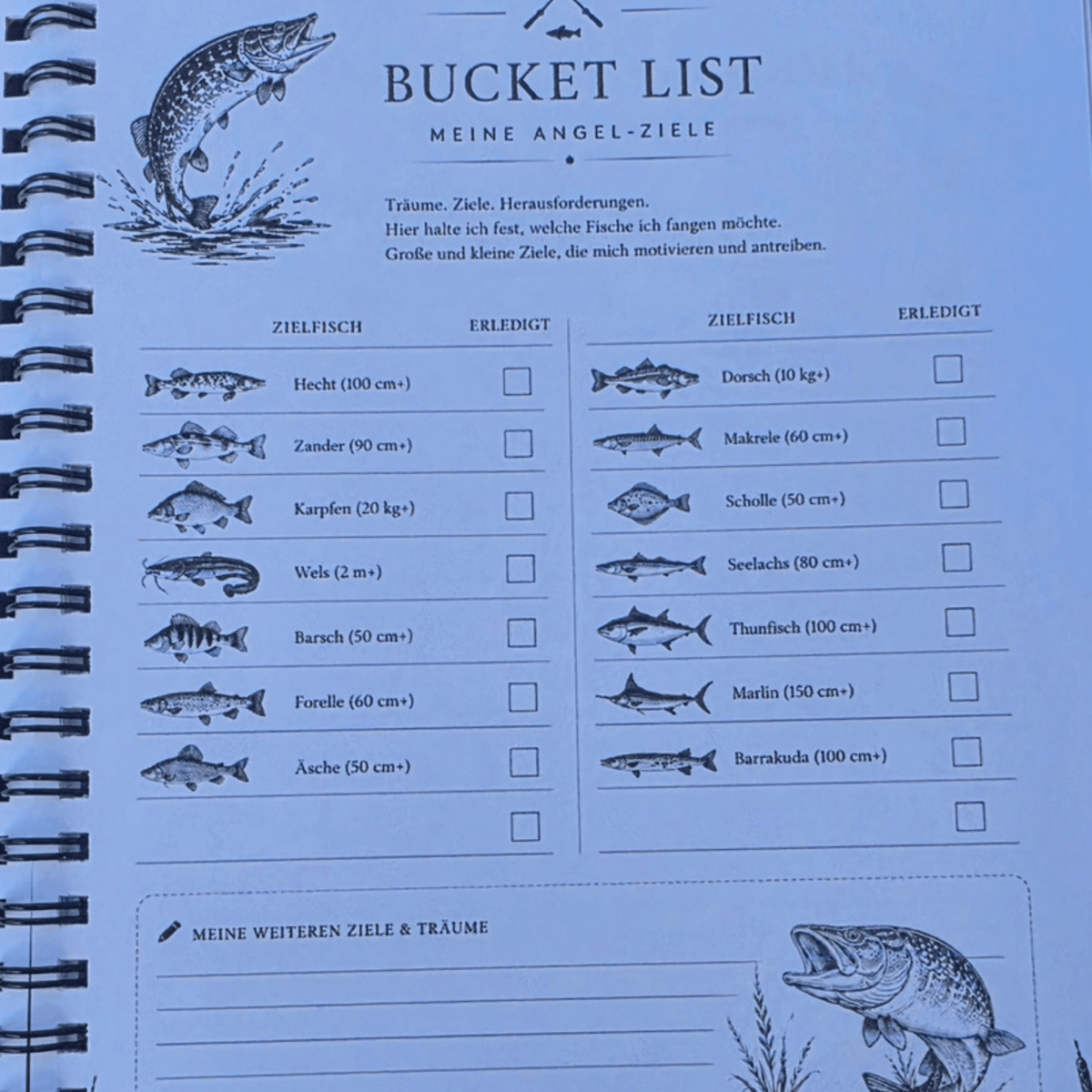 Personalisiertes Fangbuch aus Holz – Premium Angeltagebuch mit Wunschname & Motivauswahl (Hecht / Angler) – Geschenk für Angler - Gravurliebe