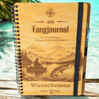 Personalisiertes Fangbuch aus Holz – Premium Angeltagebuch mit Wunschname & Motivauswahl (Hecht / Angler) – Geschenk für Angler - Gravurliebe