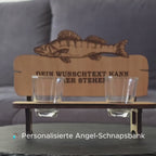 Personalisierte Zander-Schnapsbank aus Holz – Geschenk für Angler | 2er oder 3er Bank