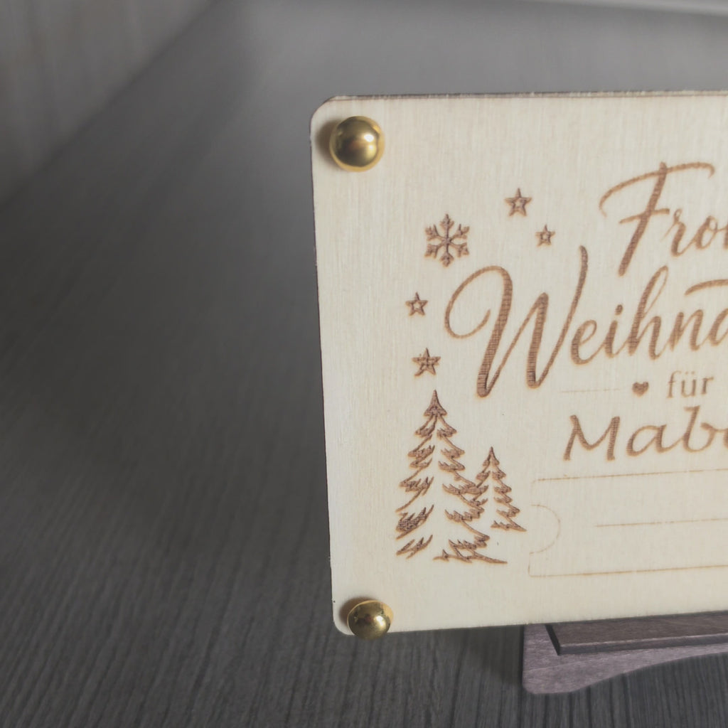 Personalisierte Geldgeschenkkarte aus Holz zu Weihnachten
