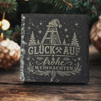 Ruhrpott Schieferuntersetzer mit Förderturm und Gravur Glück Auf und frohe Weihnachten
