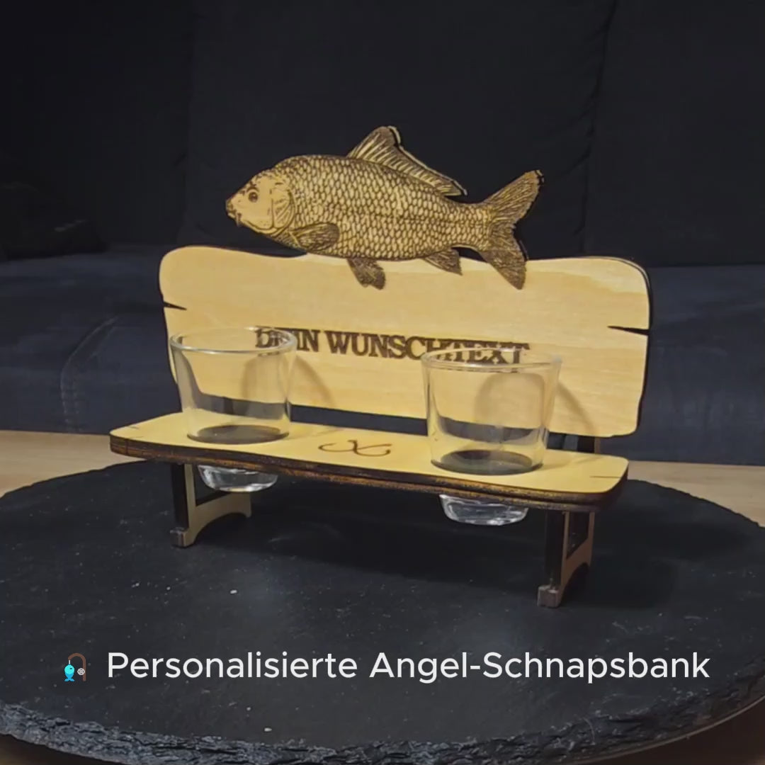 Personalisierte Karpfen-Schnapsbank aus Holz – Geschenk für Angler | 2er oder 3er Bank