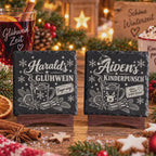 Personalisierte Schieferuntersetzer mit Namen für Weihnachten, Glühwein und Kinderpunsch Motiv auf Naturschiefer