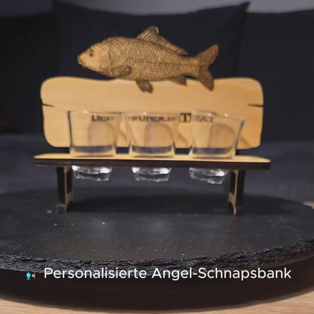 Personalisierte Karpfen-Schnapsbank aus Holz – Geschenk für Angler | 2er oder 3er Bank