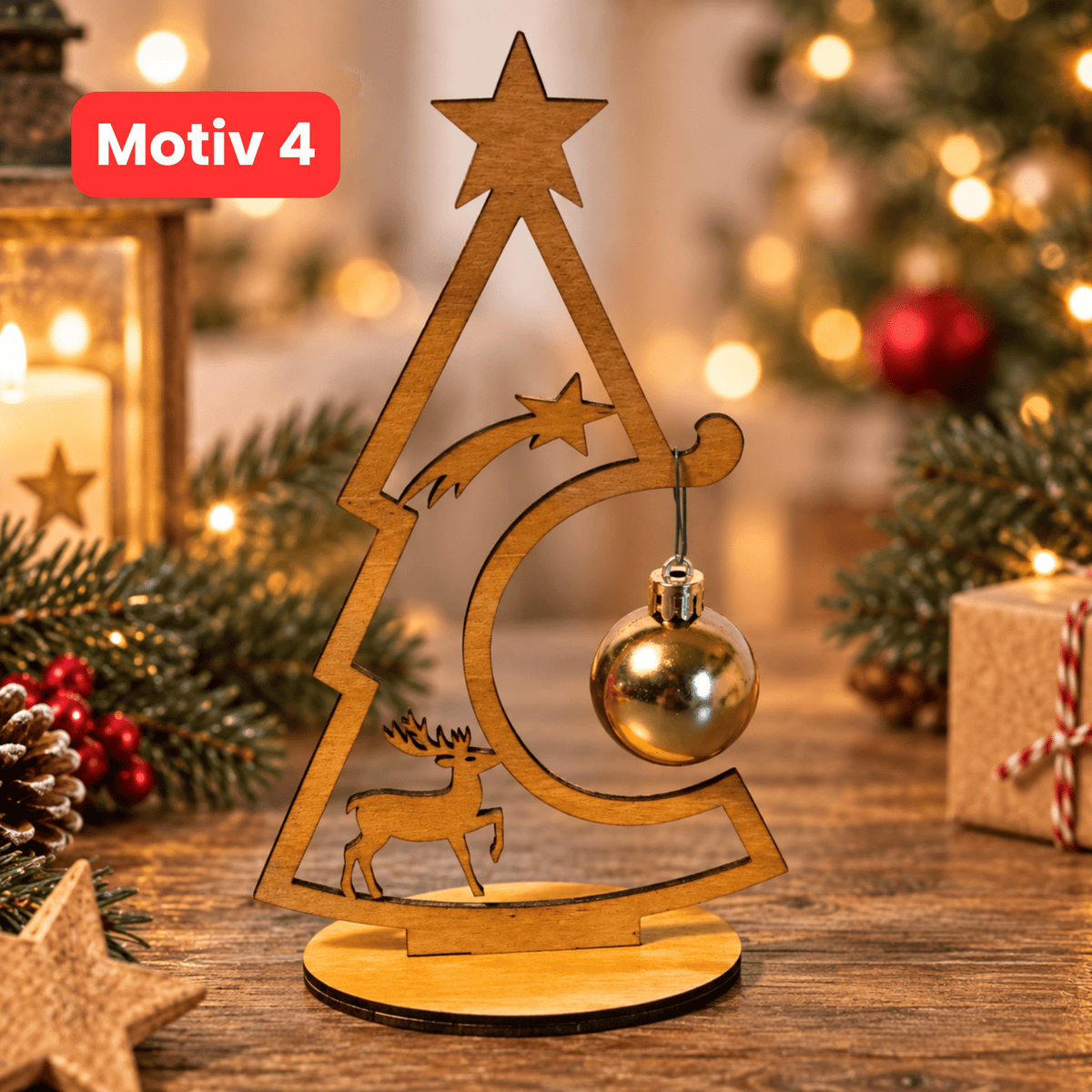Weihnachtsbaum aus Holz mit Weihnachtskugel – 4 Motive - Gravurliebe