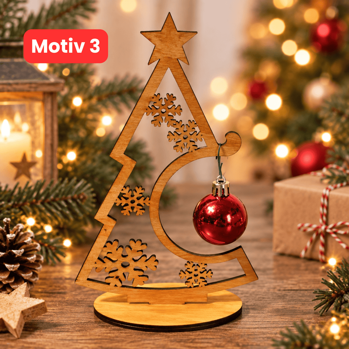 Weihnachtsbaum aus Holz mit Weihnachtskugel – 4 Motive - Gravurliebe