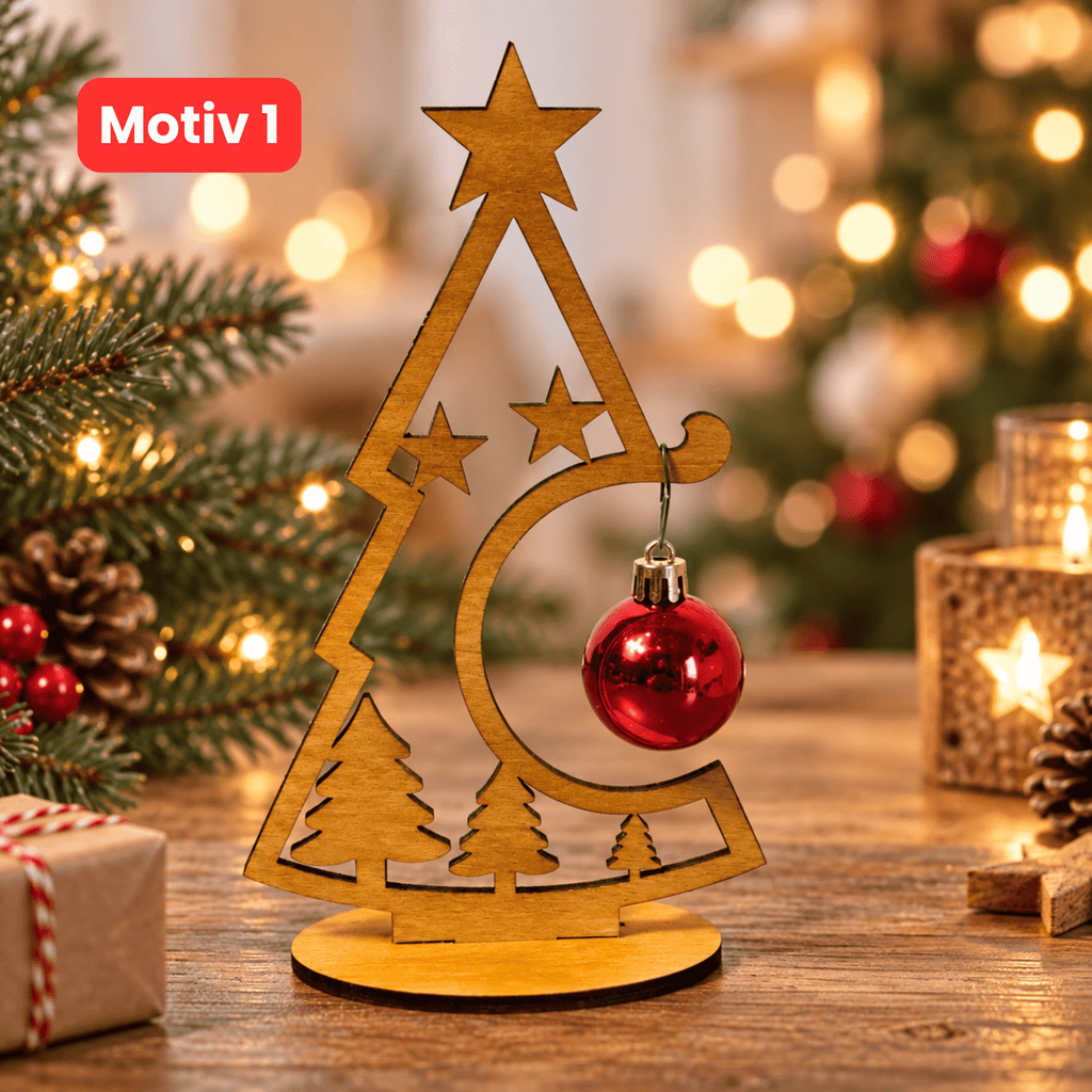 Weihnachtsbaum aus Holz mit Weihnachtskugel – 4 Motive - Gravurliebe