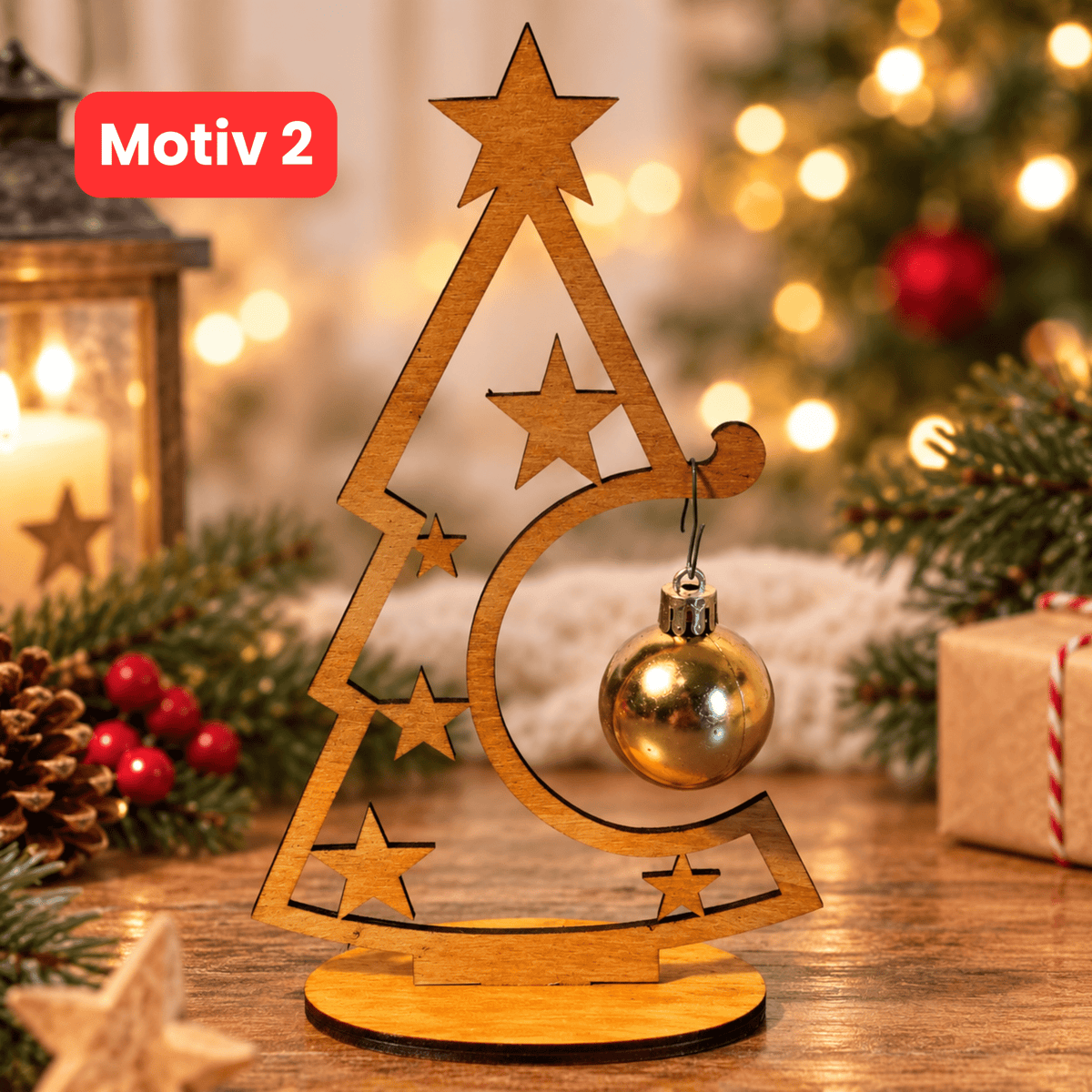 Weihnachtsbaum aus Holz mit Weihnachtskugel – 4 Motive - Gravurliebe