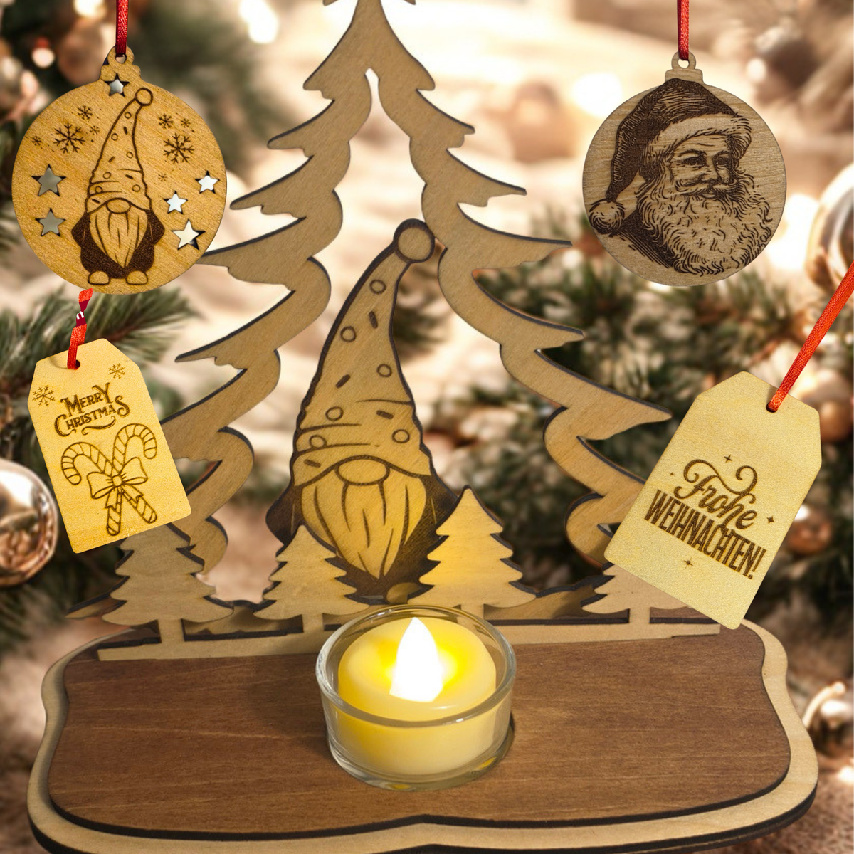 Weihnachtsbaumanhänger aus Holz – 3er, 5er oder 9er Set | 9 Weihnachtsmotive